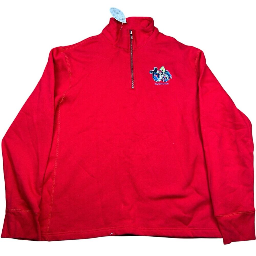 NWT Walt Disney World 2006 1/4 Zip Embroidered Logo Red Sweatshirt Mens Large